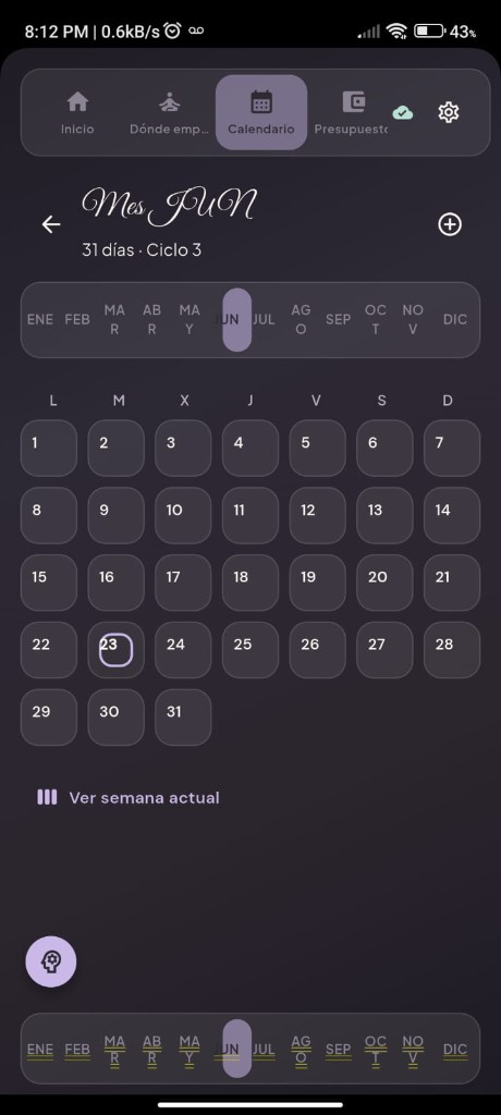 Calendario mensual con selector de meses