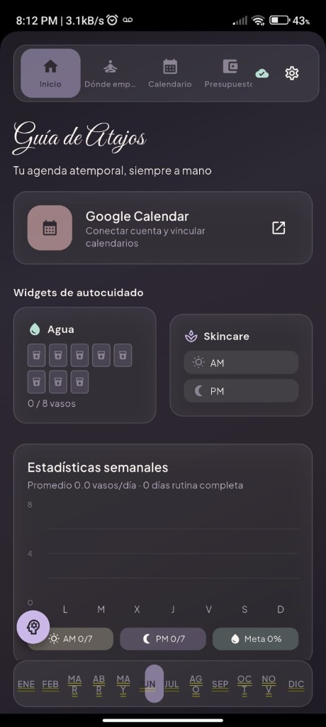 Guía de atajos con Google Calendar y widgets de autocuidado