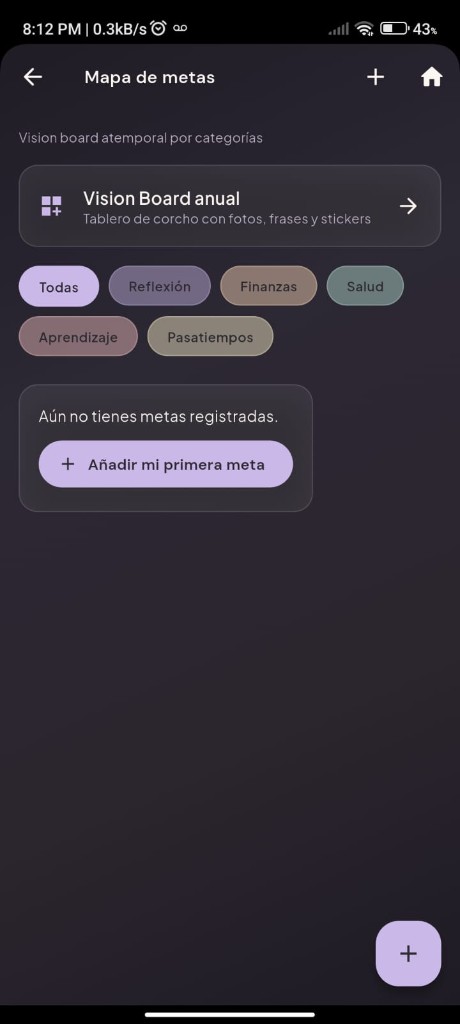 Mapa de metas con vision board por categorías