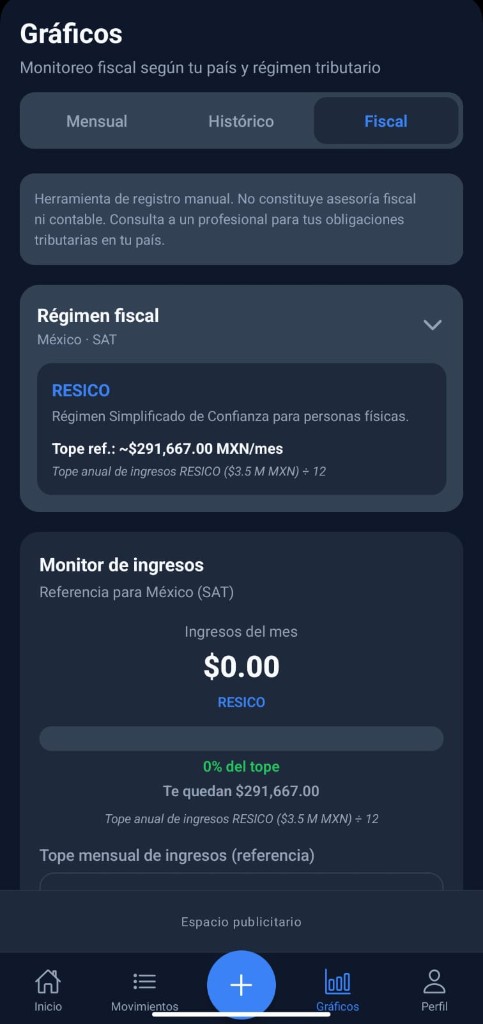 Pantalla de resumen del mes con balance, ingresos y gastos